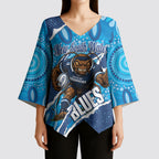 NSW Blues Rugby Custom Kimono Sleeve Blouse Go Cockroaches Sporty Aboriginal Art