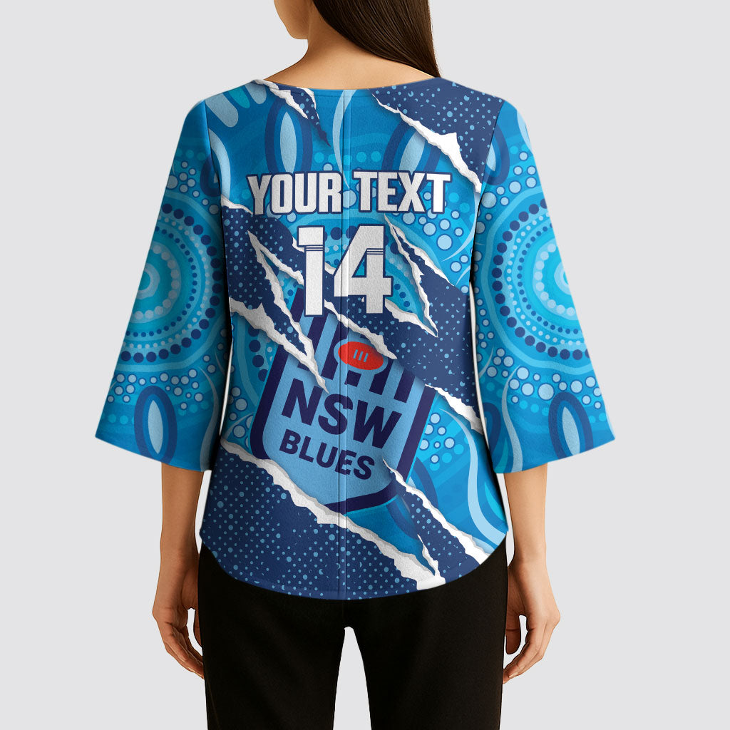 NSW Blues Rugby Custom Kimono Sleeve Blouse Go Cockroaches Sporty Aboriginal Art