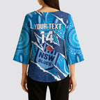 NSW Blues Rugby Custom Kimono Sleeve Blouse Go Cockroaches Sporty Aboriginal Art