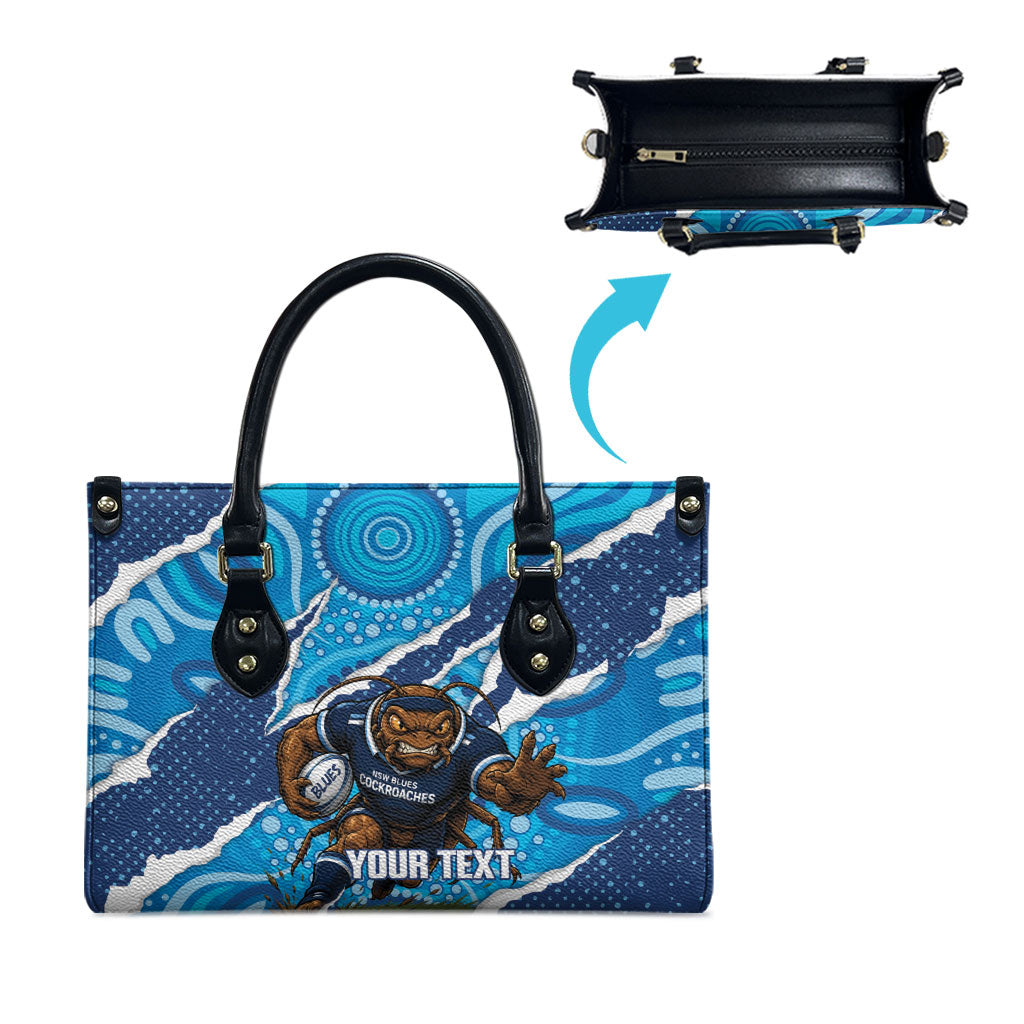 NSW Blues Rugby Custom Leather Bag Go Cockroaches Sporty Aboriginal Art