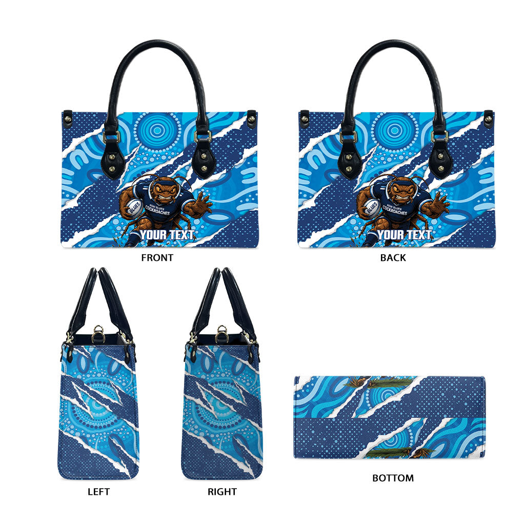 NSW Blues Rugby Custom Leather Bag Go Cockroaches Sporty Aboriginal Art