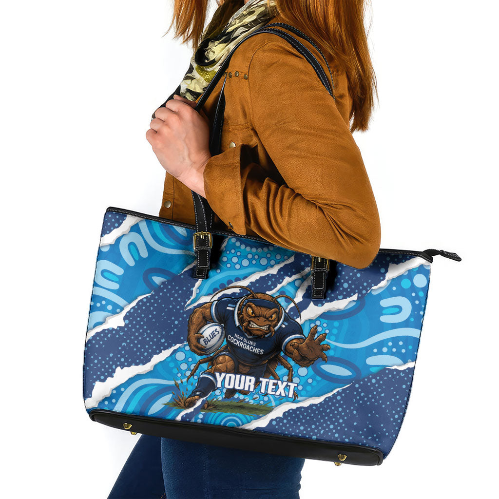 NSW Blues Rugby Custom Leather Tote Bag Go Cockroaches Sporty Aboriginal Art