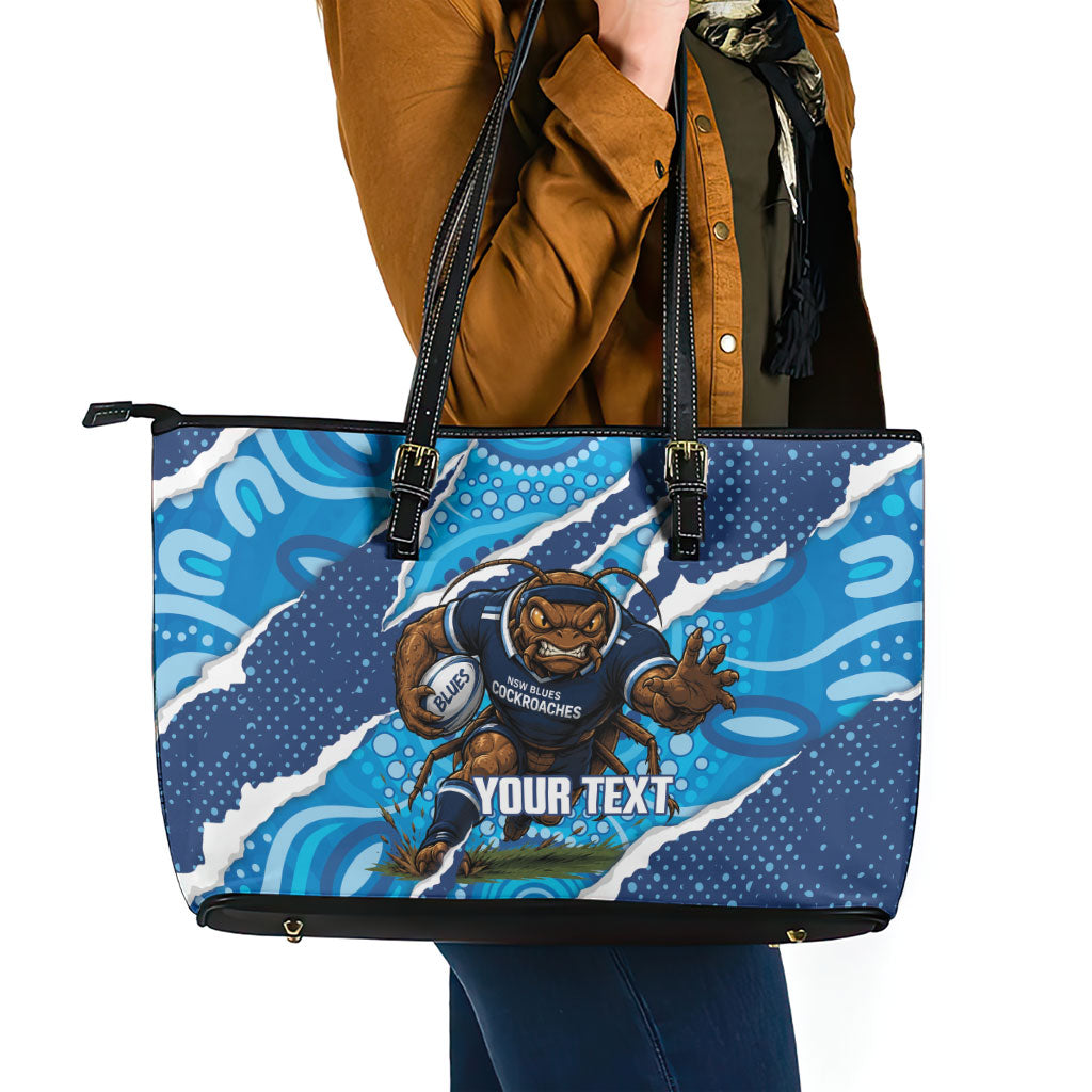 NSW Blues Rugby Custom Leather Tote Bag Go Cockroaches Sporty Aboriginal Art
