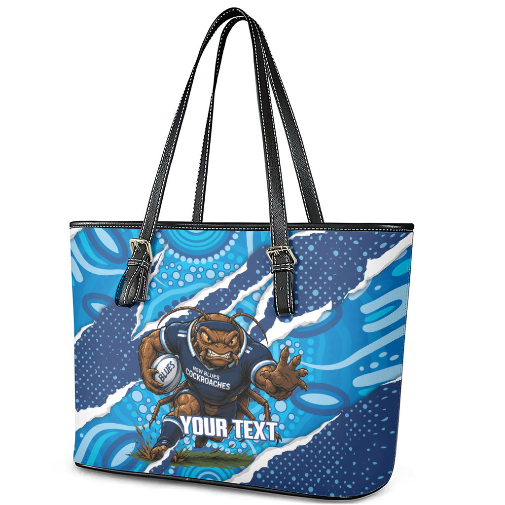 NSW Blues Rugby Custom Leather Tote Bag Go Cockroaches Sporty Aboriginal Art