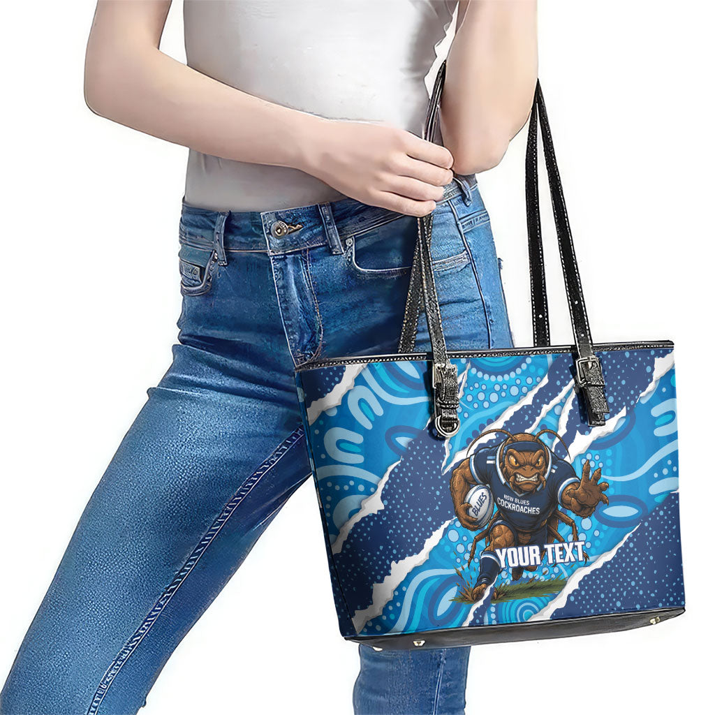 NSW Blues Rugby Custom Leather Tote Bag Go Cockroaches Sporty Aboriginal Art