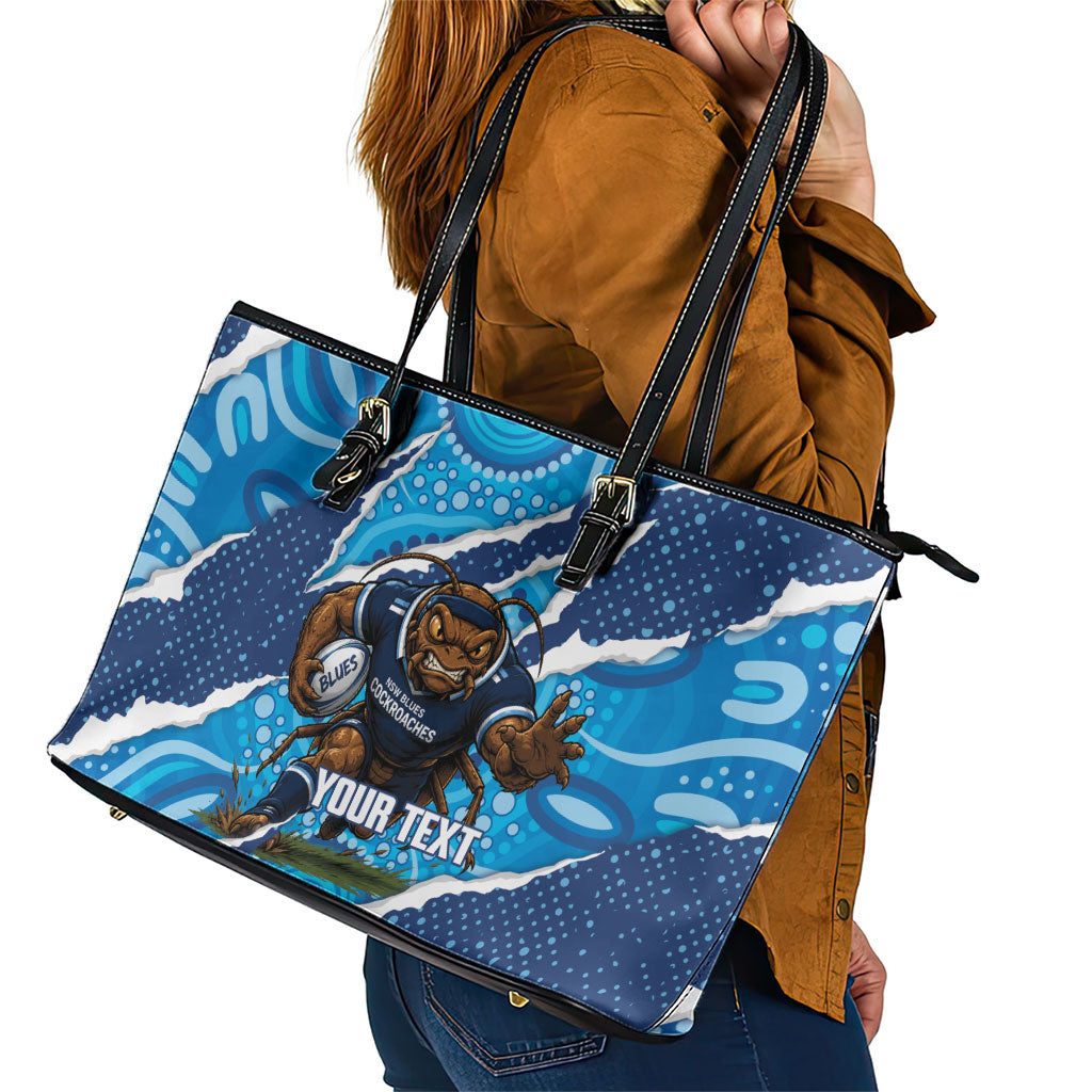 NSW Blues Rugby Custom Leather Tote Bag Go Cockroaches Sporty Aboriginal Art