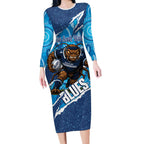 NSW Blues Rugby Custom Long Sleeve Bodycon Dress Go Cockroaches Sporty Aboriginal Art