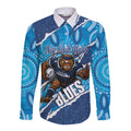 NSW Blues Rugby Custom Long Sleeve Button Shirt Go Cockroaches Sporty Aboriginal Art