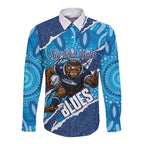 NSW Blues Rugby Custom Long Sleeve Button Shirt Go Cockroaches Sporty Aboriginal Art
