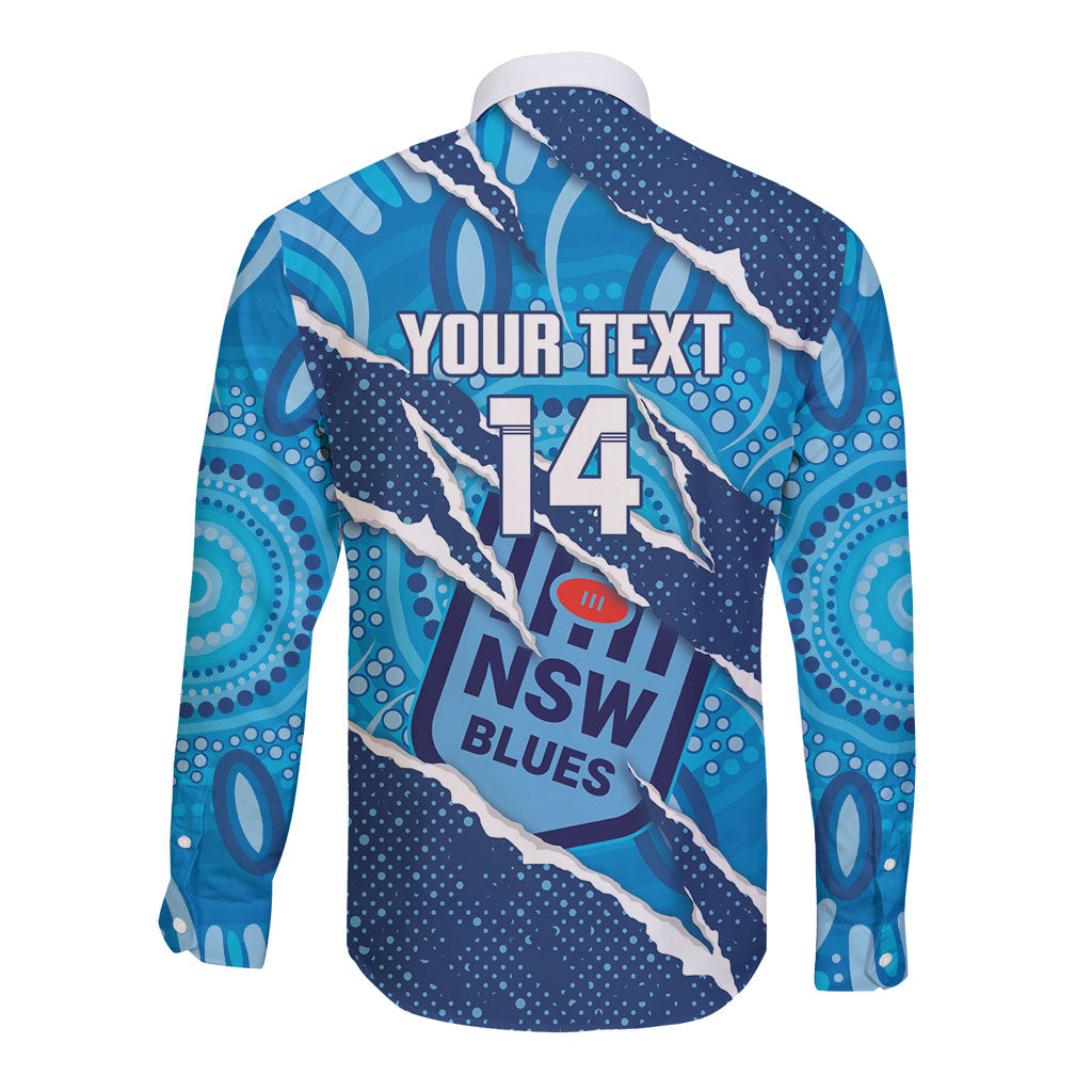 NSW Blues Rugby Custom Long Sleeve Button Shirt Go Cockroaches Sporty Aboriginal Art