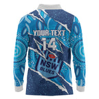 NSW Blues Rugby Custom Long Sleeve Polo Shirt Go Cockroaches Sporty Aboriginal Art