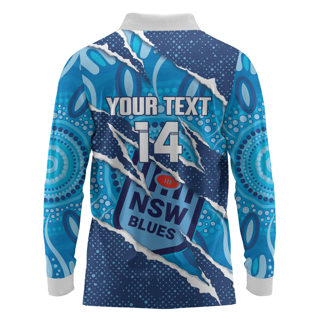NSW Blues Rugby Custom Long Sleeve Polo Shirt Go Cockroaches Sporty Aboriginal Art