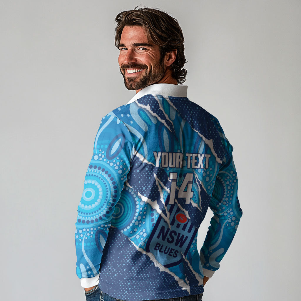 NSW Blues Rugby Custom Long Sleeve Polo Shirt Go Cockroaches Sporty Aboriginal Art