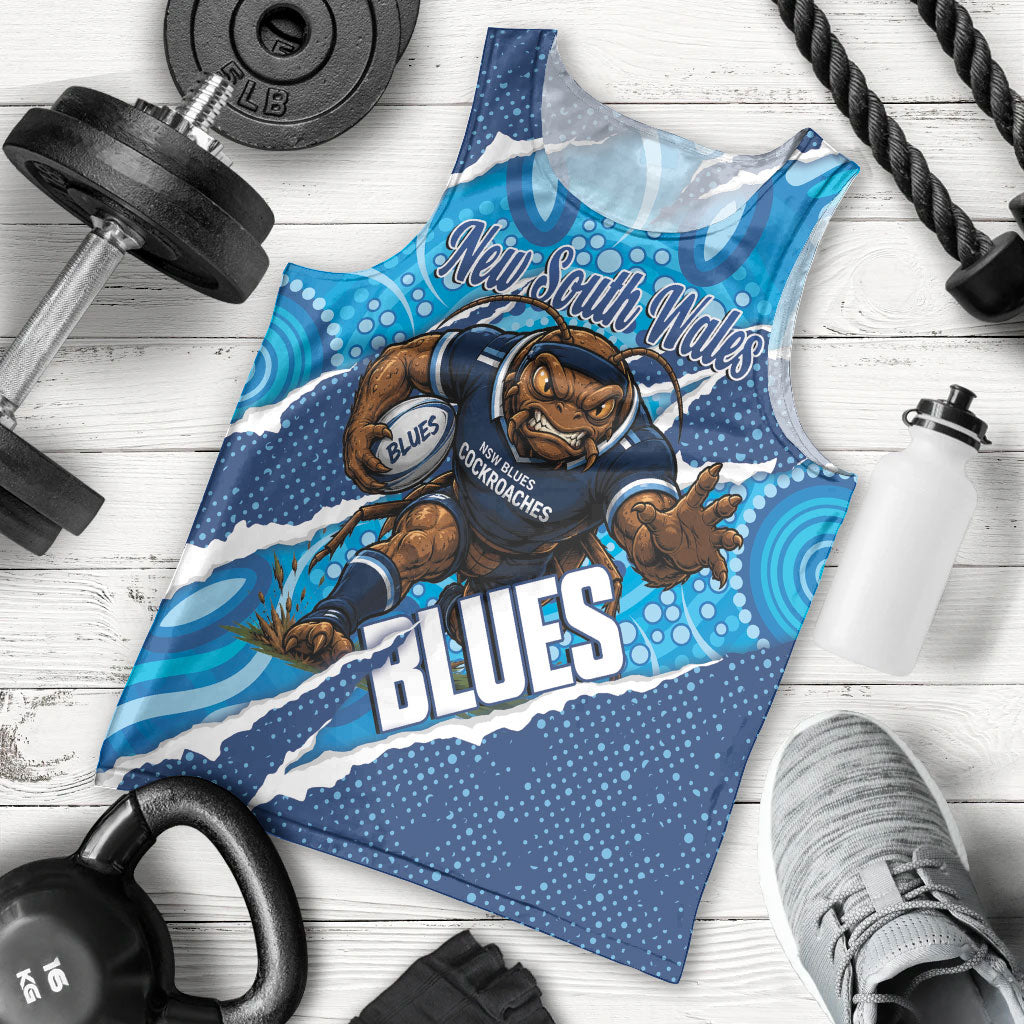 NSW Blues Rugby Custom Men Tank Top Go Cockroaches Sporty Aboriginal Art