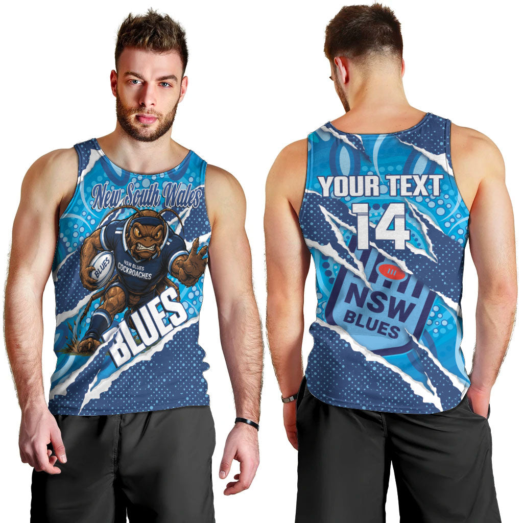 NSW Blues Rugby Custom Men Tank Top Go Cockroaches Sporty Aboriginal Art