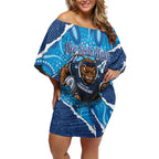 NSW Blues Rugby Custom Off Shoulder Short Dress Go Cockroaches Sporty Aboriginal Art