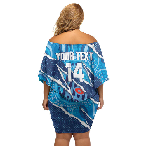 NSW Blues Rugby Custom Off Shoulder Short Dress Go Cockroaches Sporty Aboriginal Art