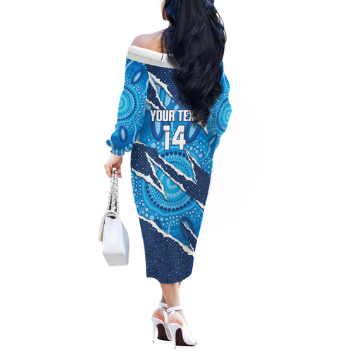 NSW Blues Rugby Custom Off The Shoulder Long Sleeve Dress Go Cockroaches Sporty Aboriginal Art