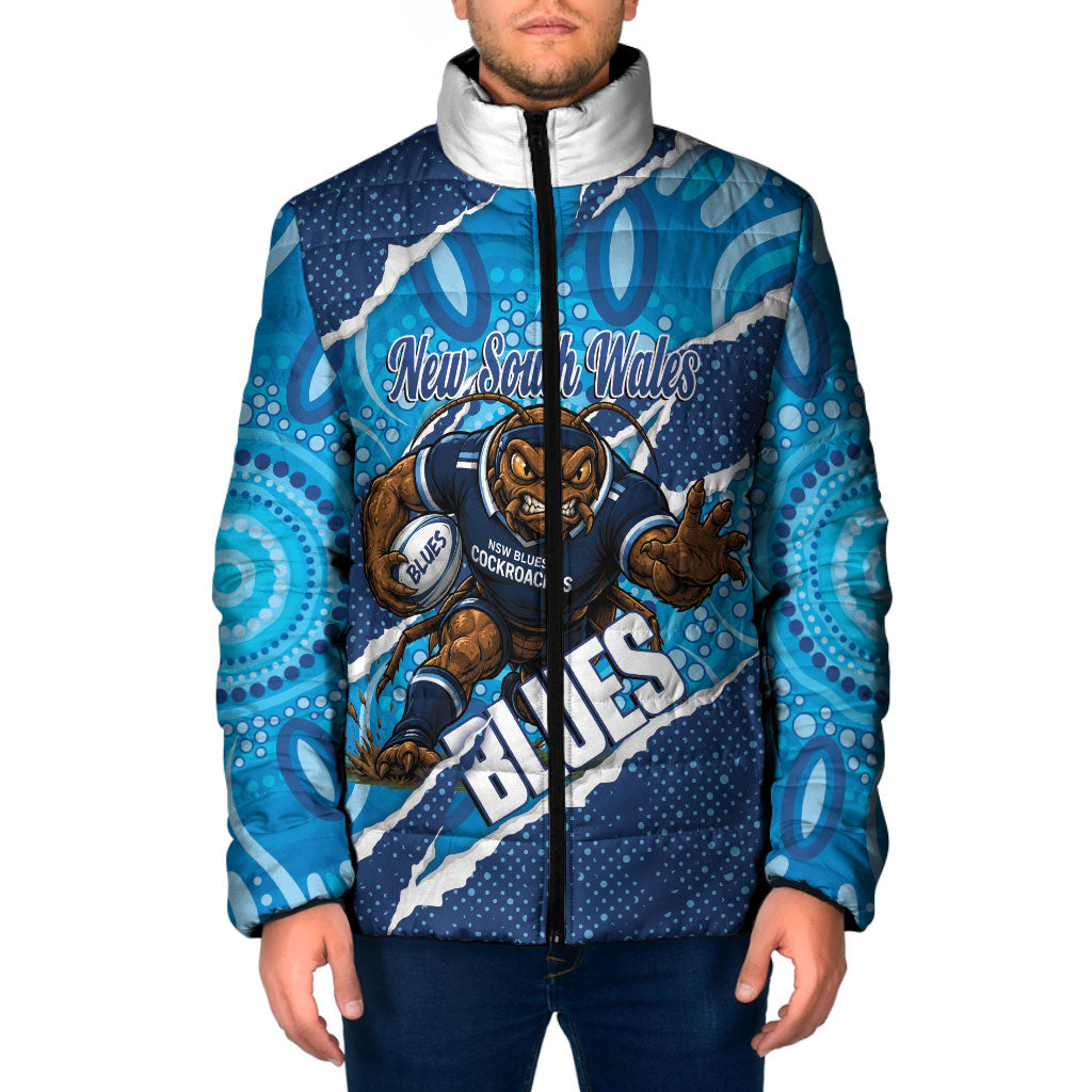NSW Blues Rugby Custom Padded Jacket Go Cockroaches Sporty Aboriginal Art