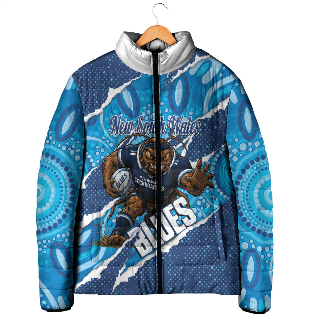 NSW Blues Rugby Custom Padded Jacket Go Cockroaches Sporty Aboriginal Art