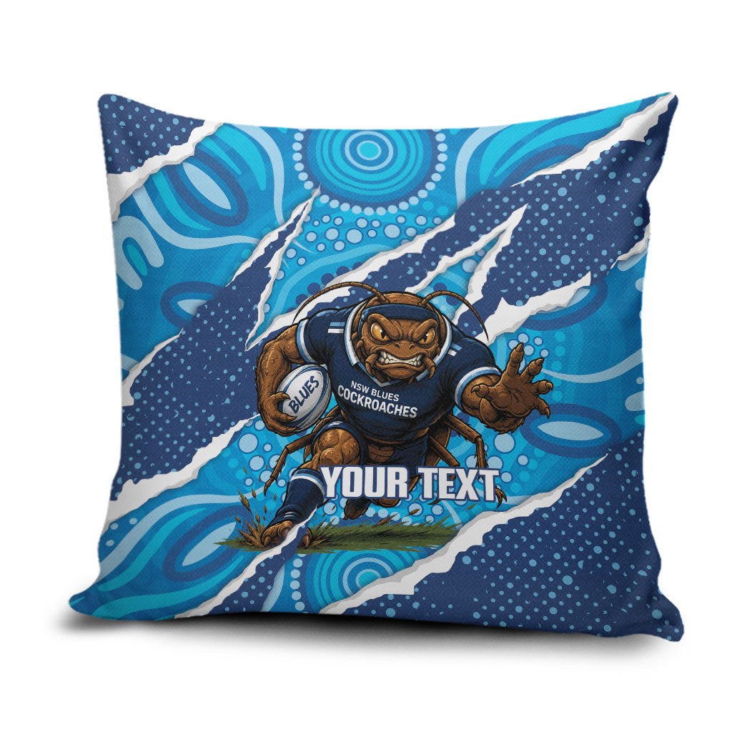NSW Blues Rugby Custom Pillow Cover Go Cockroaches Sporty Aboriginal Art