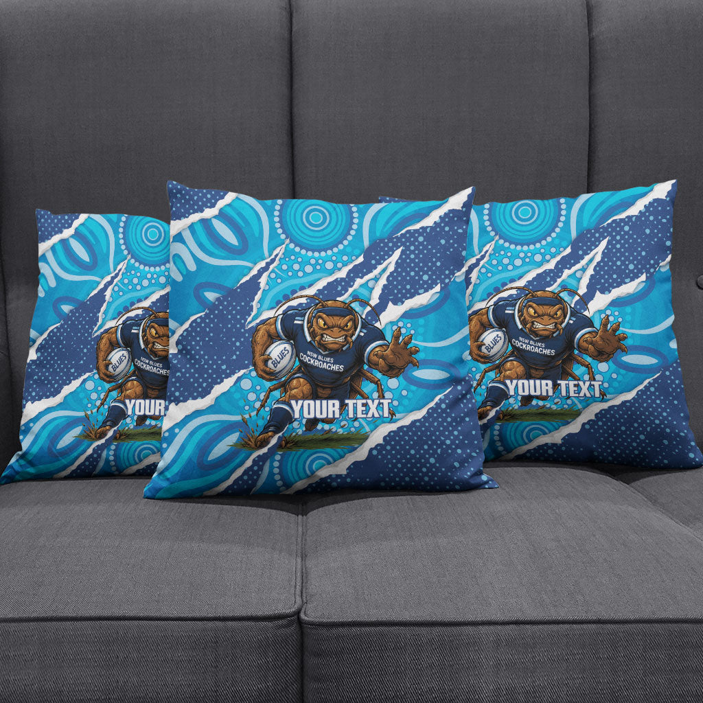 NSW Blues Rugby Custom Pillow Cover Go Cockroaches Sporty Aboriginal Art