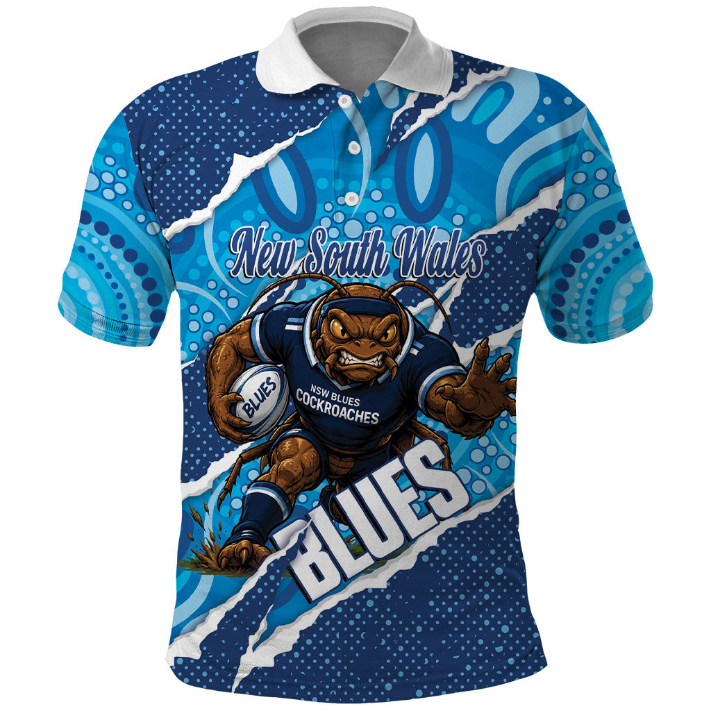 NSW Blues Rugby Custom Polo Shirt Go Cockroaches Sporty Aboriginal Art