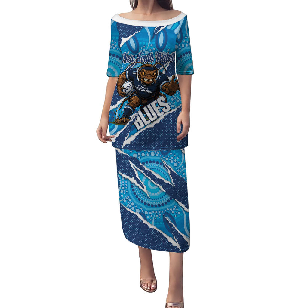 NSW Blues Rugby Custom Puletasi Go Cockroaches Sporty Aboriginal Art