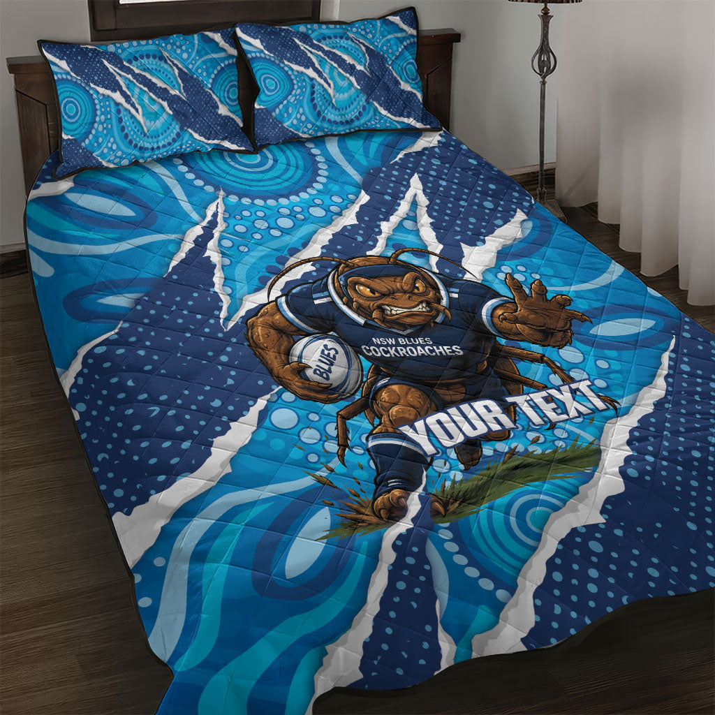 NSW Blues Rugby Custom Quilt Bed Set Go Cockroaches Sporty Aboriginal Art