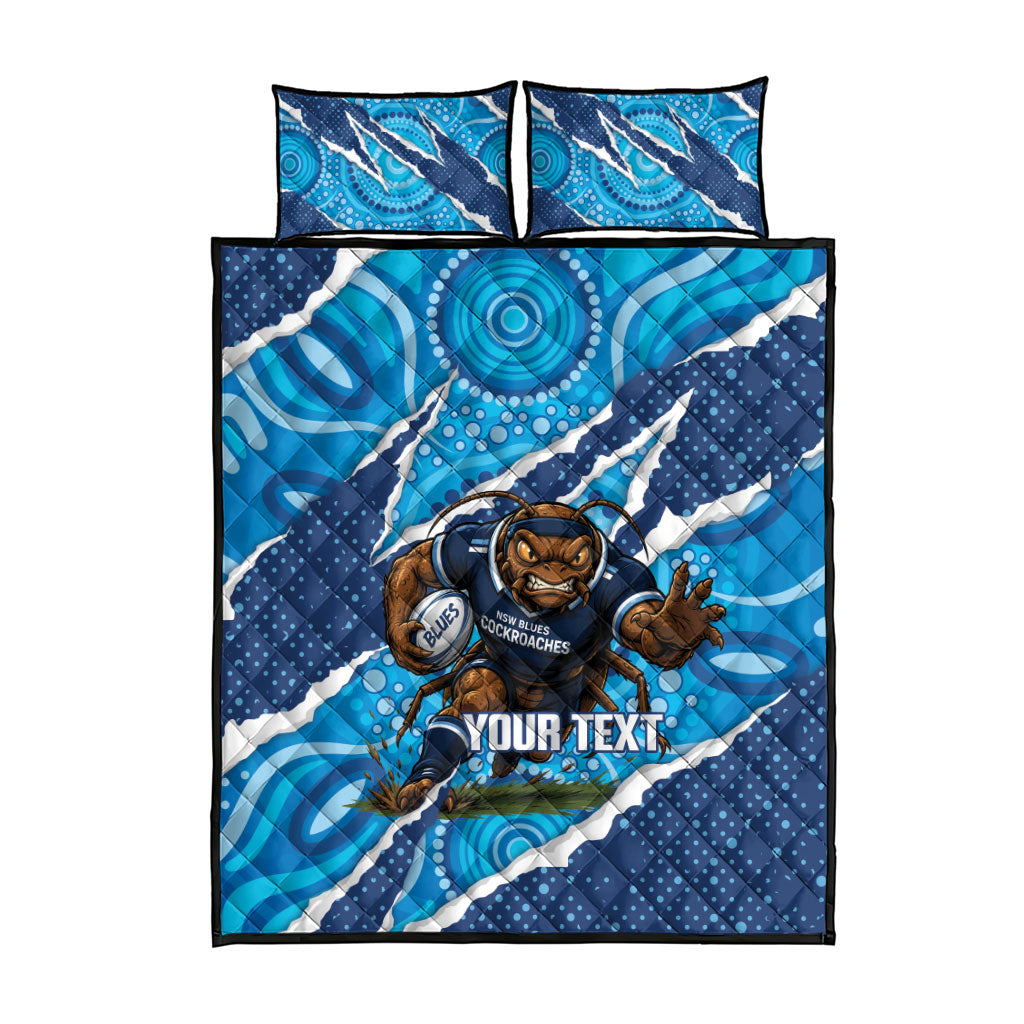 NSW Blues Rugby Custom Quilt Bed Set Go Cockroaches Sporty Aboriginal Art