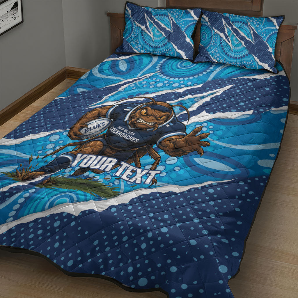 NSW Blues Rugby Custom Quilt Bed Set Go Cockroaches Sporty Aboriginal Art