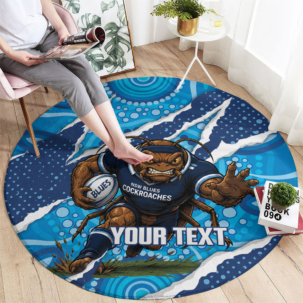 NSW Blues Rugby Custom Round Carpet Go Cockroaches Sporty Aboriginal Art