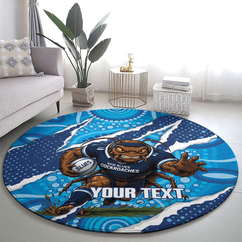 NSW Blues Rugby Custom Round Carpet Go Cockroaches Sporty Aboriginal Art