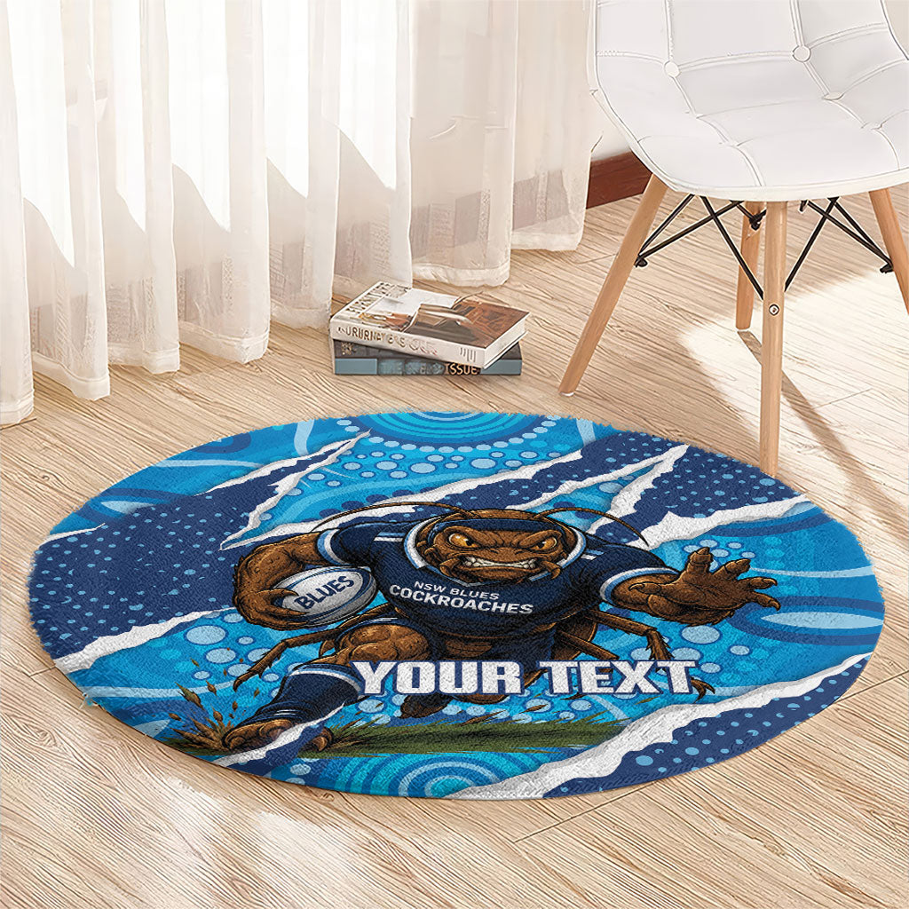 NSW Blues Rugby Custom Round Carpet Go Cockroaches Sporty Aboriginal Art
