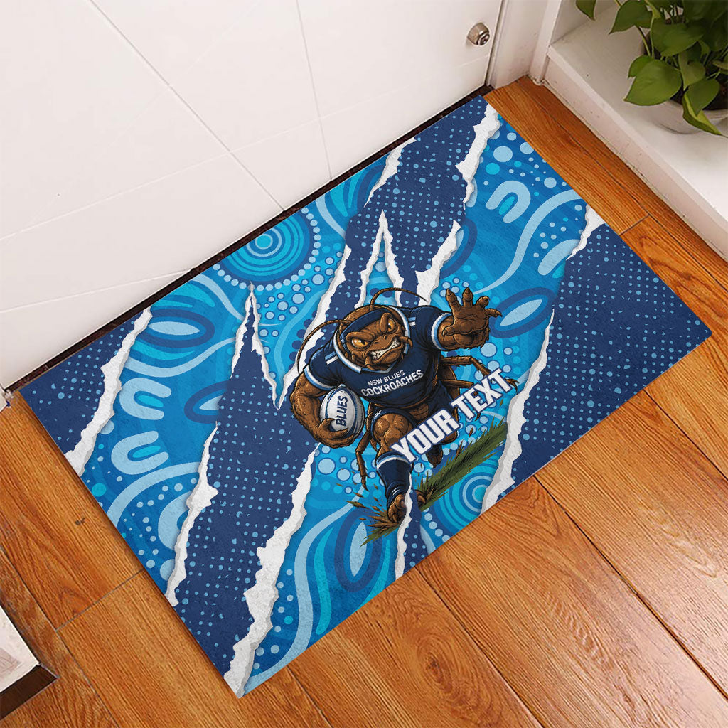 NSW Blues Rugby Custom Rubber Doormat Go Cockroaches Sporty Aboriginal Art