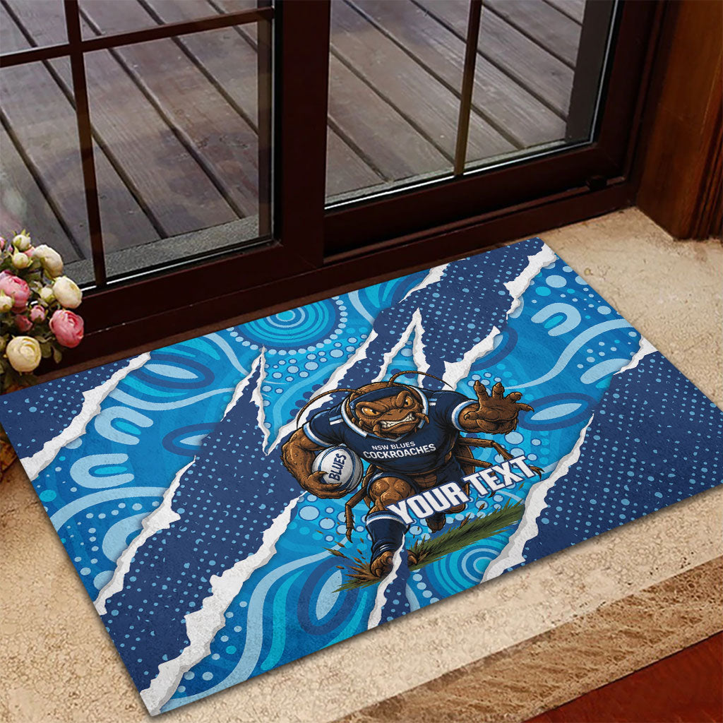NSW Blues Rugby Custom Rubber Doormat Go Cockroaches Sporty Aboriginal Art