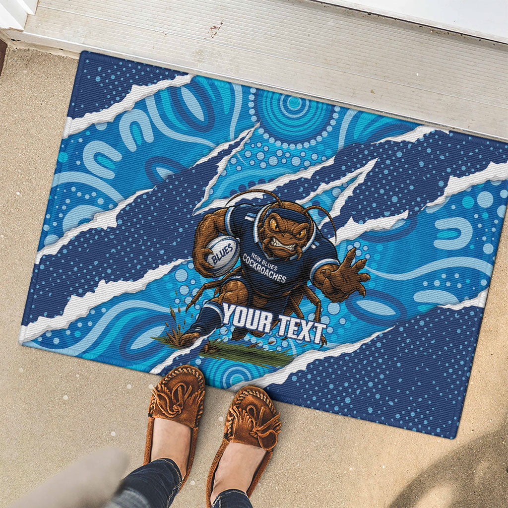 NSW Blues Rugby Custom Rubber Doormat Go Cockroaches Sporty Aboriginal Art