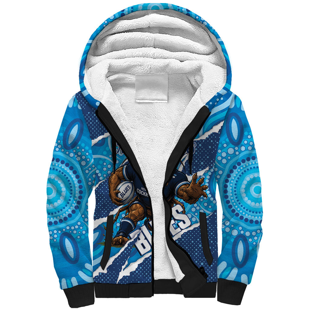 NSW Blues Rugby Custom Sherpa Hoodie Go Cockroaches Sporty Aboriginal Art