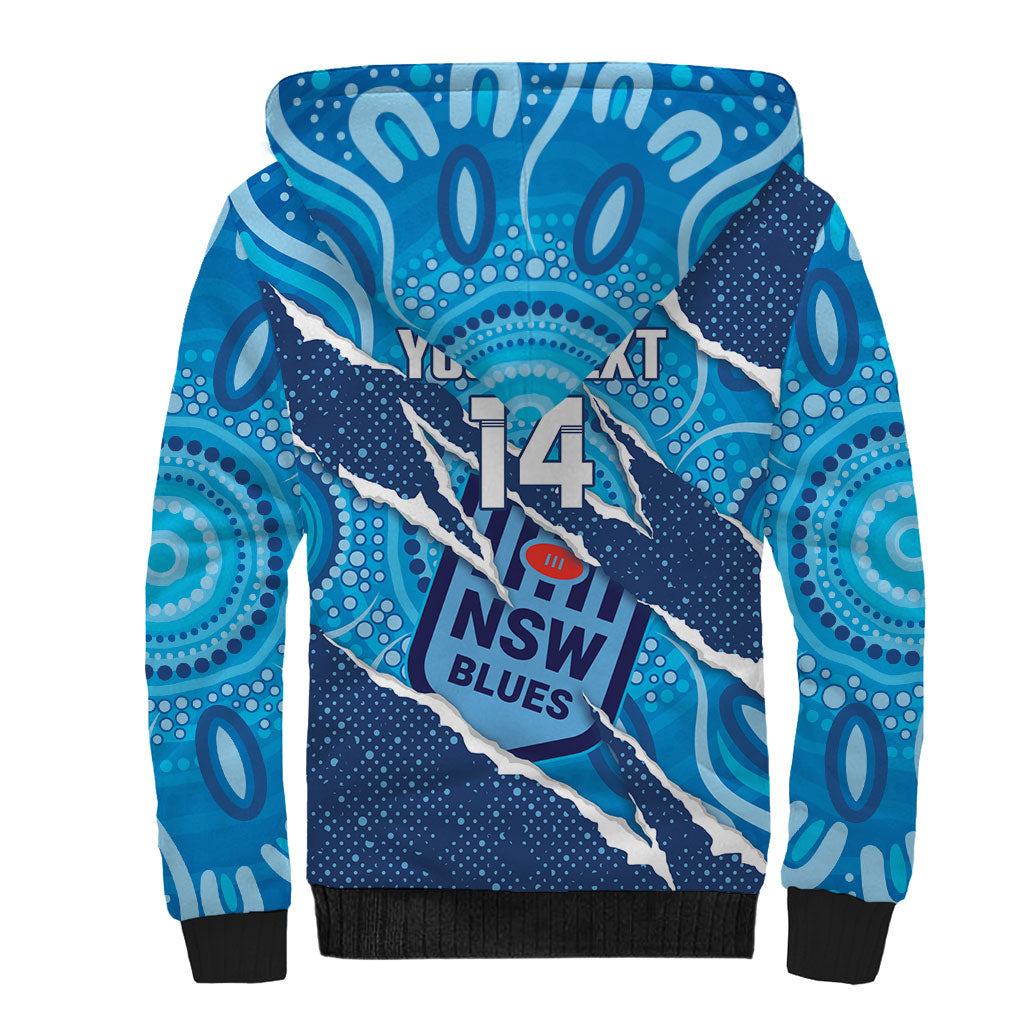 NSW Blues Rugby Custom Sherpa Hoodie Go Cockroaches Sporty Aboriginal Art
