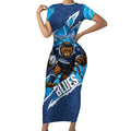 NSW Blues Rugby Custom Short Sleeve Bodycon Dress Go Cockroaches Sporty Aboriginal Art