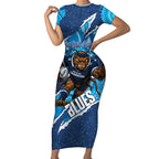 NSW Blues Rugby Custom Short Sleeve Bodycon Dress Go Cockroaches Sporty Aboriginal Art