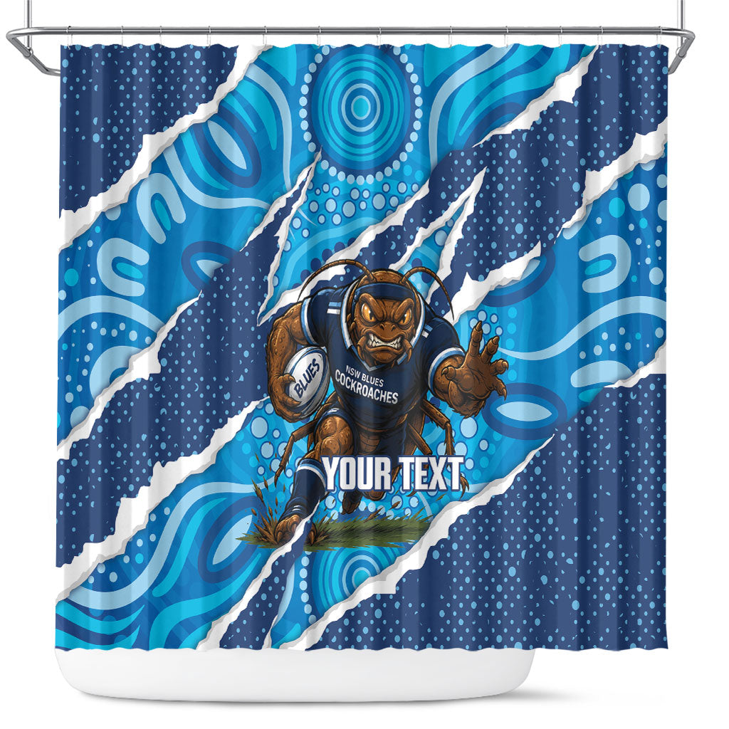 NSW Blues Rugby Custom Shower Curtain Go Cockroaches Sporty Aboriginal Art