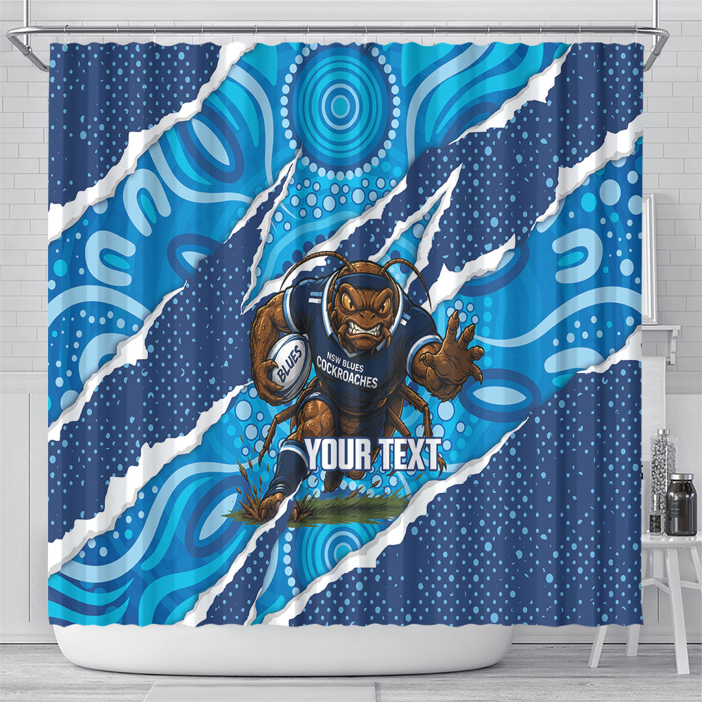 NSW Blues Rugby Custom Shower Curtain Go Cockroaches Sporty Aboriginal Art
