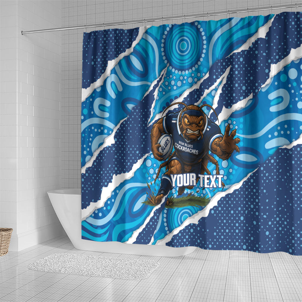 NSW Blues Rugby Custom Shower Curtain Go Cockroaches Sporty Aboriginal Art