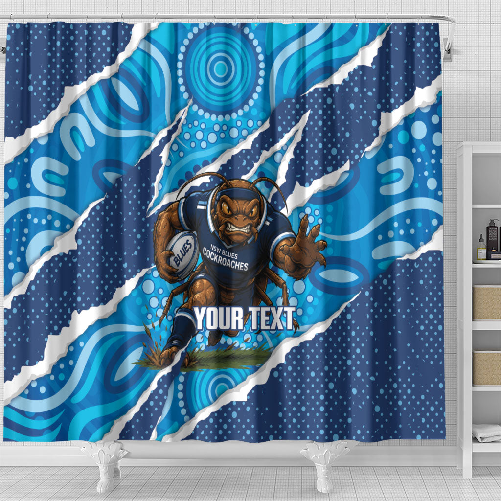 NSW Blues Rugby Custom Shower Curtain Go Cockroaches Sporty Aboriginal Art