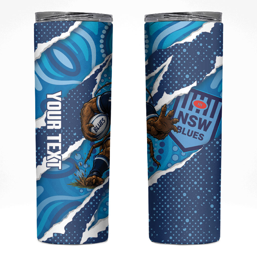 NSW Blues Rugby Custom Skinny Tumbler Go Cockroaches Sporty Aboriginal Art
