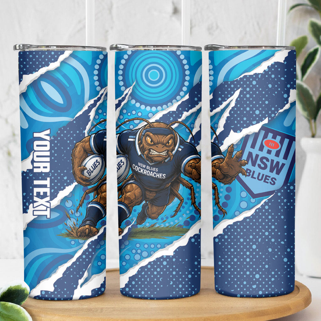 NSW Blues Rugby Custom Skinny Tumbler Go Cockroaches Sporty Aboriginal Art
