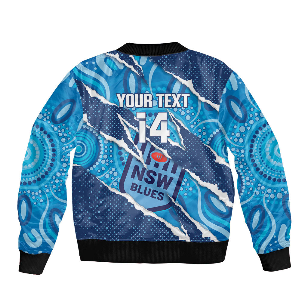 NSW Blues Rugby Custom Sleeve Zip Bomber Jacket Go Cockroaches Sporty Aboriginal Art