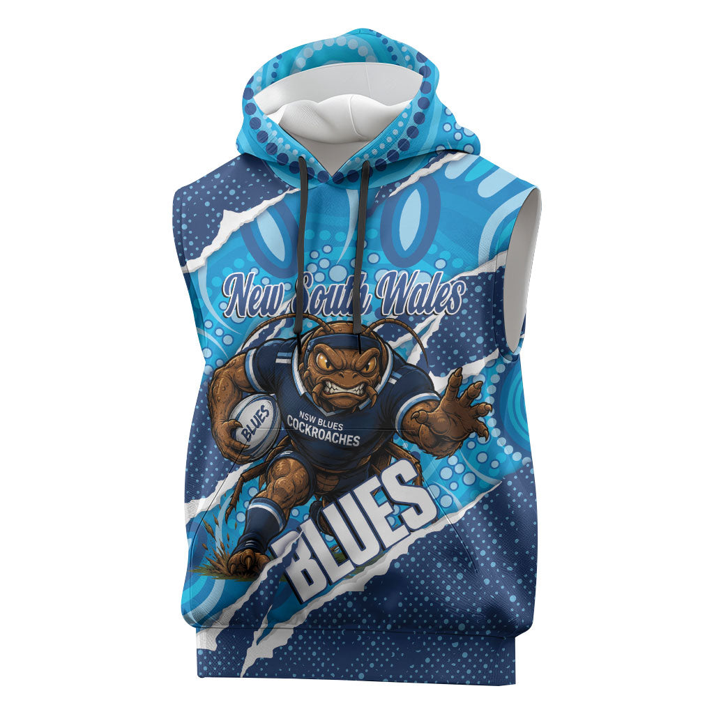 NSW Blues Rugby Custom Sleeveless Hoodie Go Cockroaches Sporty Aboriginal Art