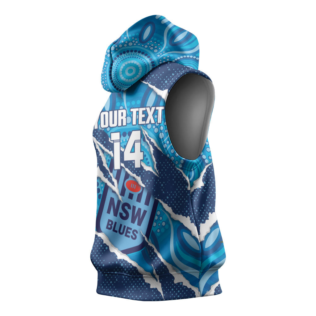 NSW Blues Rugby Custom Sleeveless Hoodie Go Cockroaches Sporty Aboriginal Art
